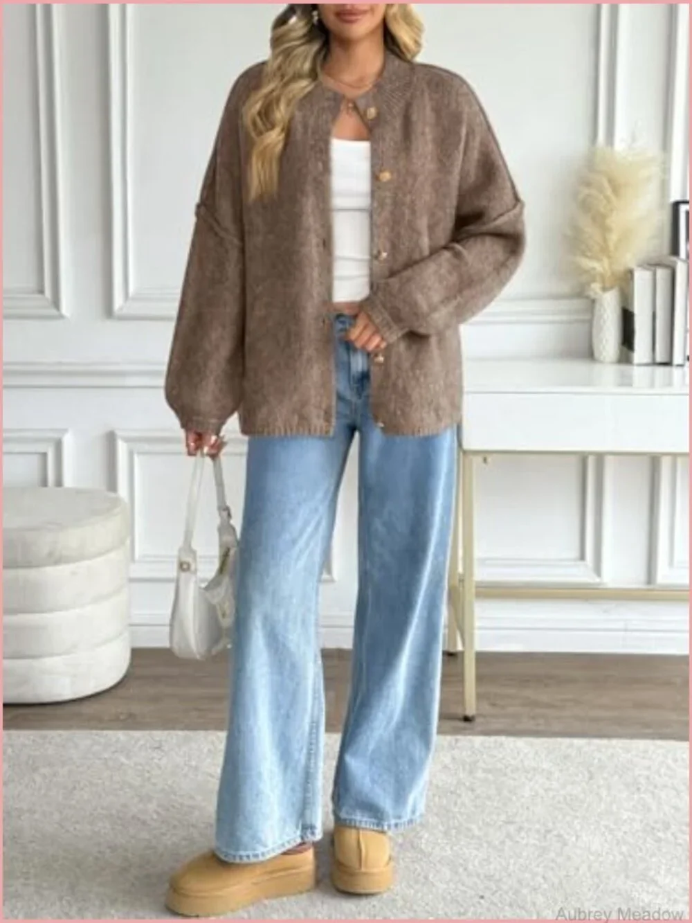 Oversized Chunky Knit Cardigan with Lantern Sleeves